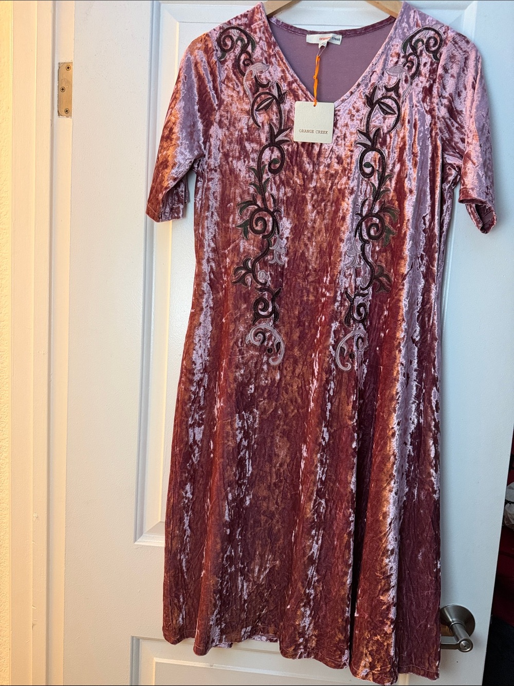 orange creek Mauve Velvet Embroidered Girls' Dress